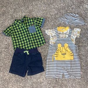 Boys 6-9 month clothing lot with 4 pieces - shirt, shorts, overalls